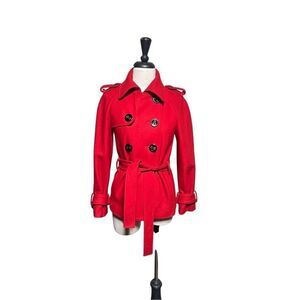 Georgiou Studio Red Double Breasted Wool Pea Coat Size 2